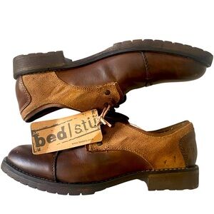 BED|STU Bed Stu Brown Canvas Leather Cap Toe Distressed Leather Oxfords Men's 8